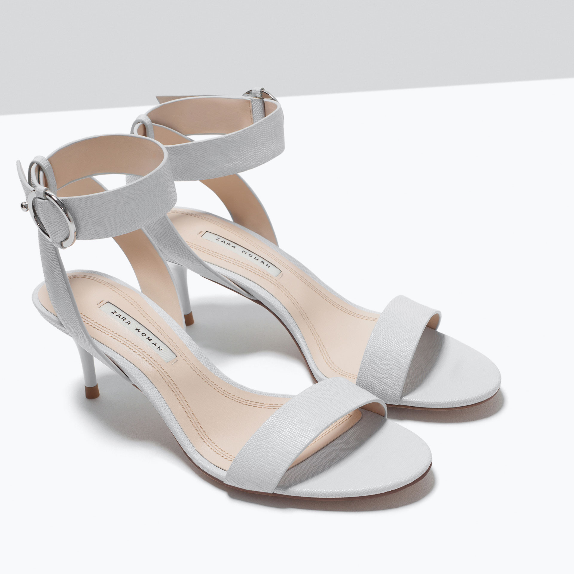 Traclist | ZARA Mid-heel sandals with ankle strap (White)